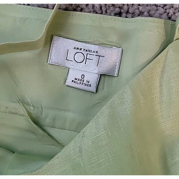 Ann Taylor Loft Linen Summer Dress Lime Green Size 0 Spaghetti Strap EUC - Picture 7 of 7